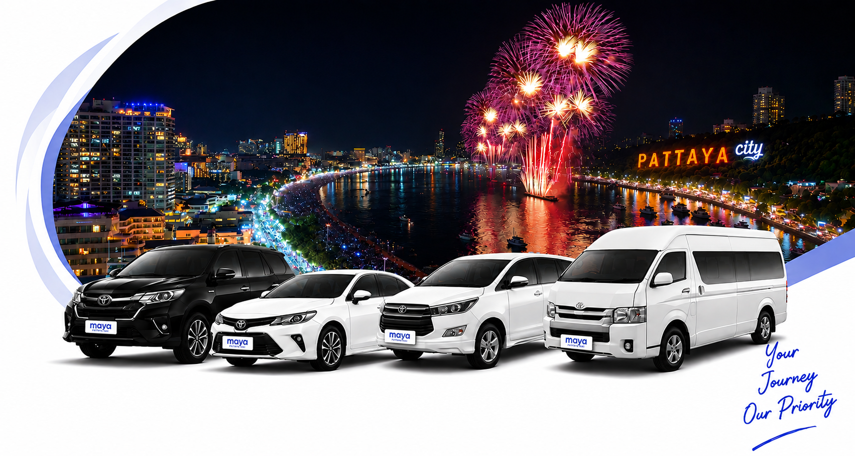 MAYA private taxi fleet on the Pattaya bay waterfront
